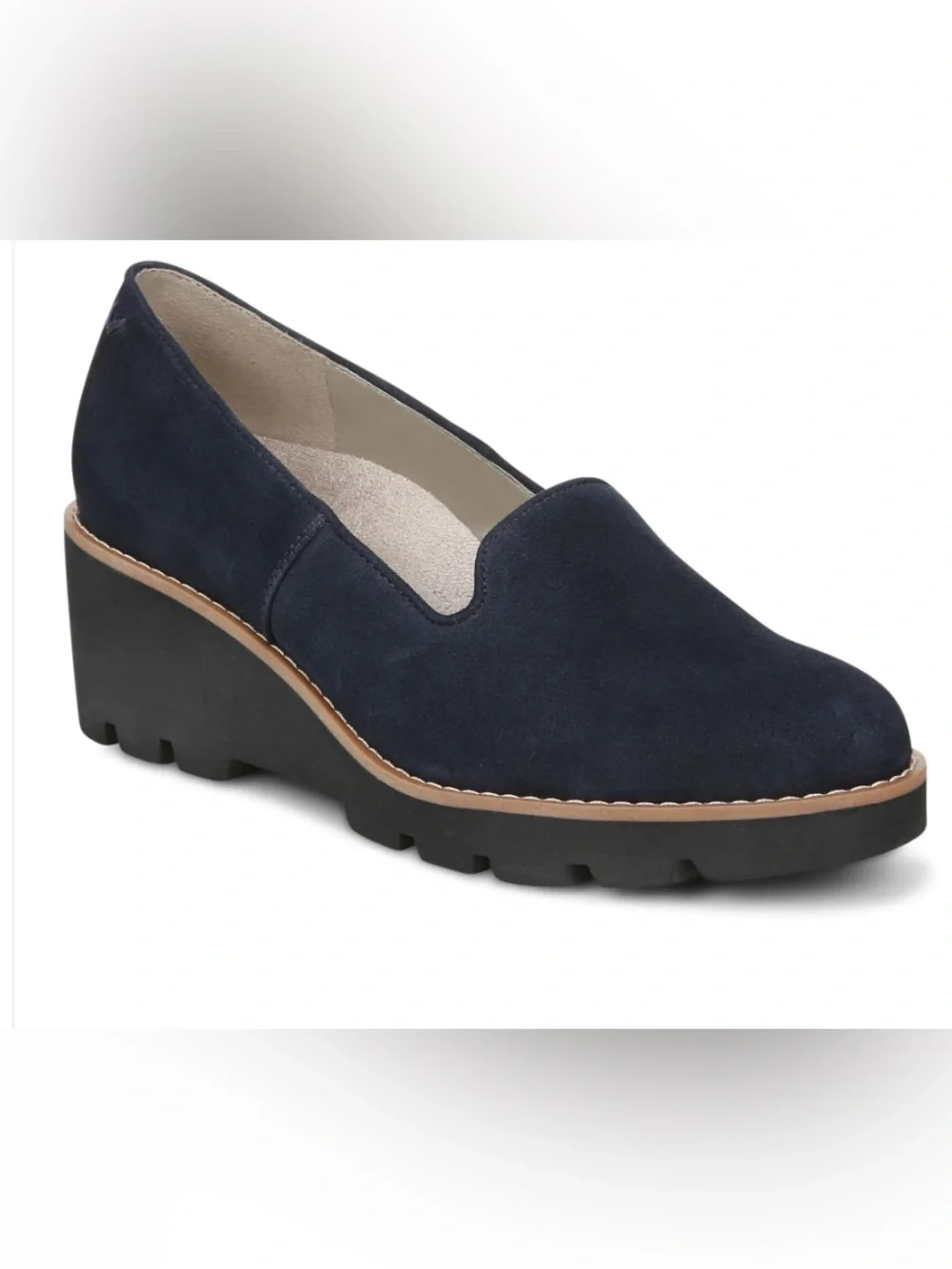 Vionic‎ Willa Wedge Loafers in Navy Blue Suede Women's Size 7M New In Box